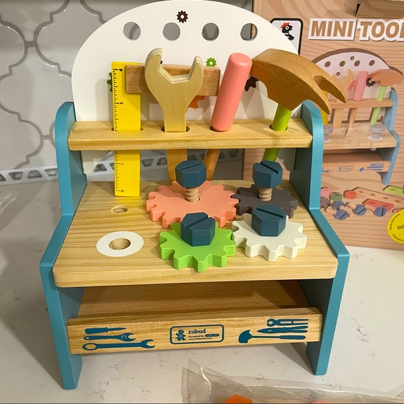 Varbertos Mini Tool Bench Toy Set for Kids Toddlers, Wooden Tool Workbench Set - Picture 5 of 12